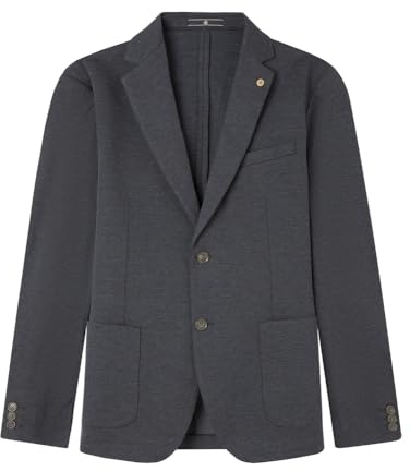 Springfield Blazer De Piqué Jaspeado con Detalle De Alfiler Decorativo En La Solapa, Azul, L