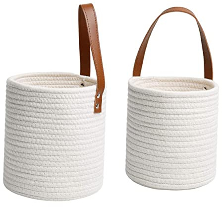 TOYANDONA 2piezas Maceta Colgante Tejida Mano Imitación Ratán Cesta De Flores para Plantas De Interior Decoración De Pared Hogar Color Blanco