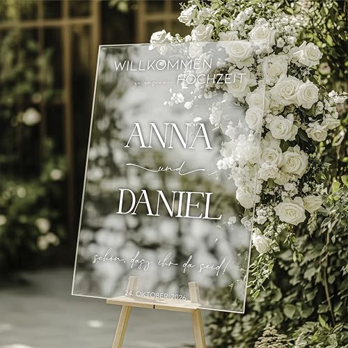 Willkommensschild Acrylglas personalisiert - Made in Germany - Welcome Willkommen Schild für Hochzeit
