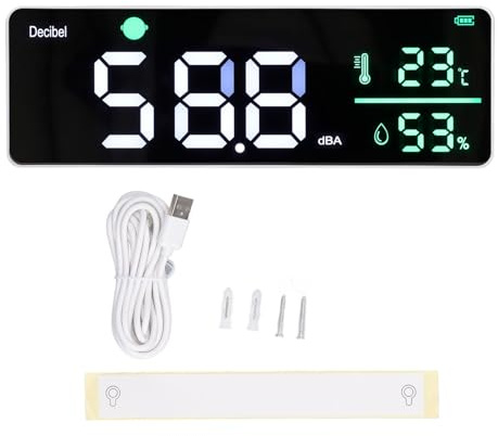 Appareil Mesure Decibel Sonomètre, Écran LED 11 Pouces, Mesure Son, Température et Humidité - Grande Visibilité, Alarme Automatique, Usage Mural ou Table