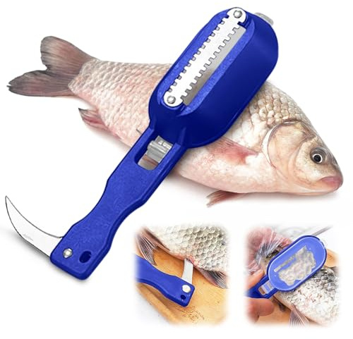 2 pezzi seghettato bordo pesce Scaler con coperchio, rimozione manuale della bilancia di pesce per cucina (blu)