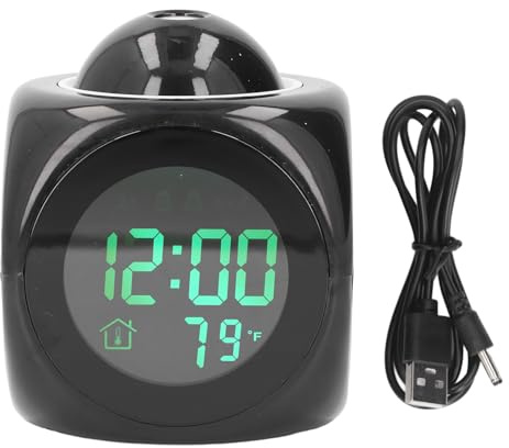 Eujgoov Digital Projektionsväckarklocka LCD-bakgrundsbelyst Klocka med Temperaturdatum och Snooze-funktion för Sovrum och Nattduksbord