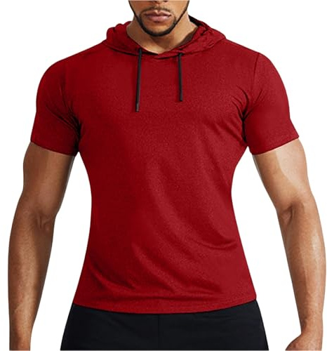 Camiseta deportiva ligera y ventilada para hombre con capucha, manga corta, transpirable, de secado rápido, camiseta de running para culturismo, camiseta deportiva