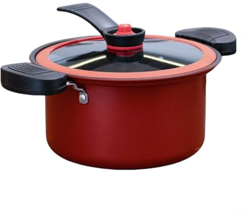 Hoppipola 3.5L Stainless Steel Pressure Cooker, Non-Stick Slow Cooking Pot for Stewing and Steaming, Open Flame Ready Kitchen Appliance, Red(Red)