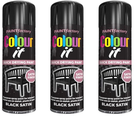 Paint Factory Colour It Black Satin Finish Quick Drying Spray Paint, 250ml, Pack of 3