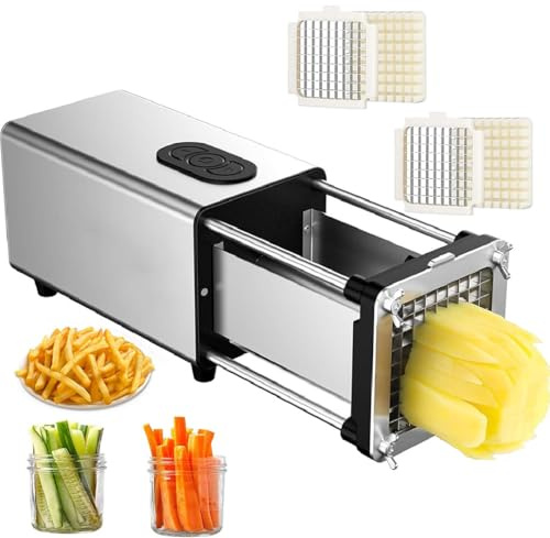 Coupe-frites électrique professionnel en acier inoxydable avec lames de 1/2 et 3/8, outil de cuisine polyvalent pour couper parfaitement des frites