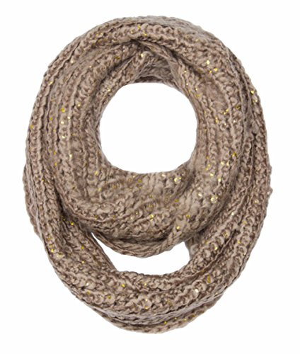 Peach Couture Winter Warm Thick Chunky Knit Cozy Infinity Loop Cowl Scarves (Tan Gold Flake)