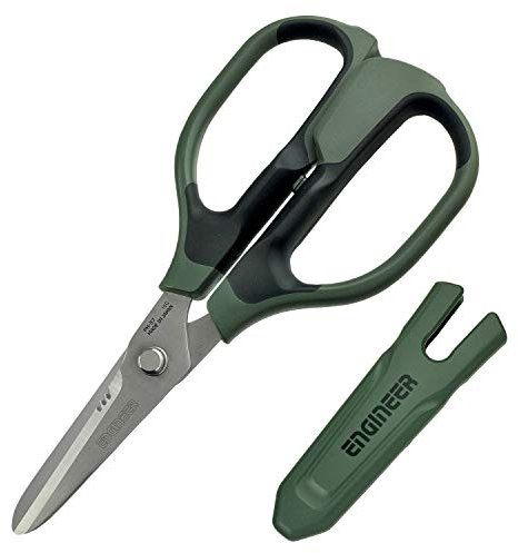 Versatile Scissors with Integral Finger Guard - cuts Kevlar Fibre, Leather Belts, Mains Cable,Copper Braid, coaxial Cable, Rope & More. Made in Japan. ENGINEER ph-57