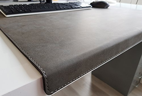 Gewinkelte Schreibtischunterlage mit Kantenschutz Nubuk Leder 90 x 47 Dunkelgrau
