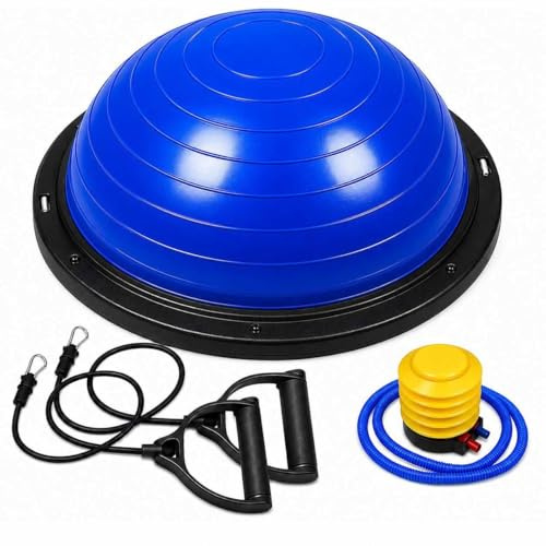 OcioDual Entrenador de Equilibrio para Fitness Pelota Antideslizante con Inflador y Bandas de Resistencia, Balance Trainer Ball - Azul