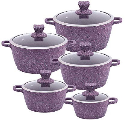SQ Professional Granite Non-stick Stockpot Set 5 pcs whit Glass Lids - Purple