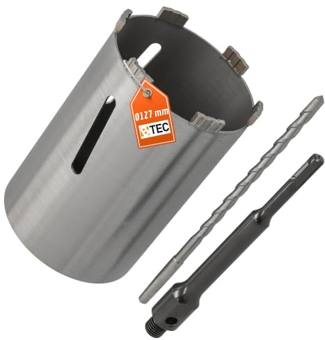 BTEC Diamant Betonbohrkrone mit 180mm Nutzlänge für Kernbohrungen in Beton, Mauerwerk Ziegel, Poroton uvm. SDS-plus lang (200mm) Aufnahme und Zentrierbohrer Ø 127 mm