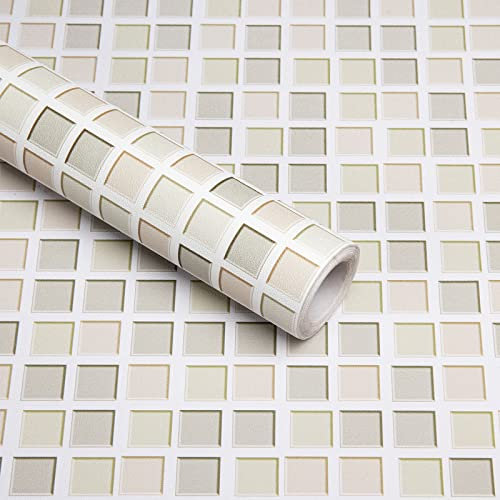 Hode Self Adhesive Wallpaper Mosaic 40X300cm, Vinyl Wrap Self Adhesive Stick on Wall Tiles, Sticky Back Plastic for Kitchen Bathroom Waterproof Khaki