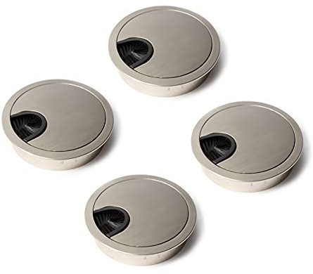 LIKERAINY Kabeldurchführung Kabeldurchlass Runde Ø60mm mit Bürstendichtung aus Metall Verchromt zum Einfügen am Schreibtisch Kabelorganisation für Möbel Kabeldurchlass Silber 4 Stück