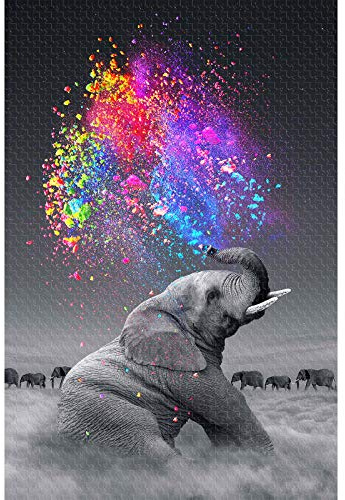 WACYDSD Puzzle 1000 Teile – Elefant, der einen Regenbogen bläst | präzise passende Puzzleteile, Buchstaben-Sortierung A-H auf der Rückseite, großformatiges Poster inklusive, 75 x 50 cm