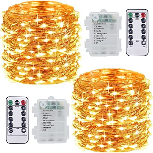 2 Piezes Luces de Cadena - 10M/33FT 100LED Guirnalda Luces Pilas, Decoracion Habitacion Luces Impermeable IP65 Interiores/Exteriores Decoración para Navidad Boda Jardines Festivales (Blanco Cálido)