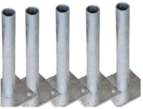 EXCOLO Pfostenträger Halter Adapter Ø34mm – 5er Set Feuerverzinkte Bodenplatten für Rundpfosten, Maschendraht- & Schweißgitterzaun, Montage auf Beton, Pflaster oder Mauern, 25 cm
