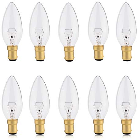 B15 Candle Bulb 2̣5̣Ẉ, 10 Pack SBC Dimmable Small Bayonet Light Bulbs Soft Warm White 2700K, 260 Lumens, by Fancibuy