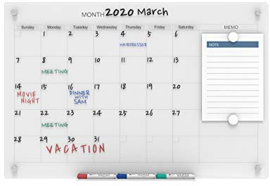 Audio-Visual Direct Magnetisches Glas-Tafel-Set (91 x 60 cm, Kalender, ultraweiß) für die Wand – Monatsplaner