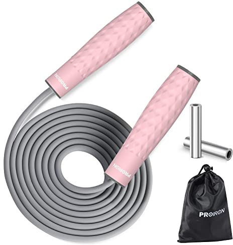 PROIRON Springseil Erwachsen mit Gewichten, Damen Sprungseil Gewicht Anti-Rutsch Griffe Seilspringen, Dicke 7mm Jump Rope Länge & Gewichtsblöcke Einstellbar Skipping Rope