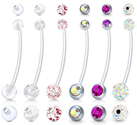 D.Bella Schwangerschaft Bauchnabelpiercing mit Ersatzkugeln 38mm Flexible Bioplast Schwangerschaft Bauchnabel Piercing für Frauen 14G