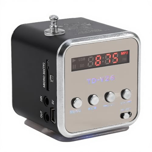 Cuifati -Lautsprecher Musik-Player Tragbar Leichtes FM-Radio Stereo-PC Fashion Support TF-Karte und U-Disk Stecker und Play Support FAT16/FAT32-Dateisystem(Schwarz)