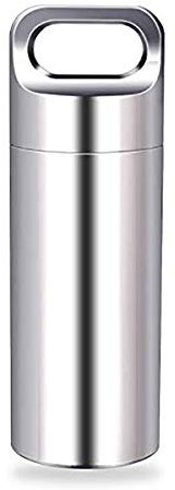 Mini Pillendose Schlüsselanhänger, 4,85cm Tablettenbox Wasserdicht Edelstahl Kapsel Pillendose Klein für Unterwegs Tablettenbox Klein für Outdoor Camping Ausgehen, Silber-1 Stück