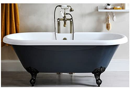 Milano Hest Stone Grey 1795mm x 785mm Double Ended Freestanding Bath Black Feet