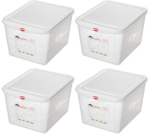 4 recipientes GN 1/1 con tapa, 530 x 325 x 200 mm, 28 litros