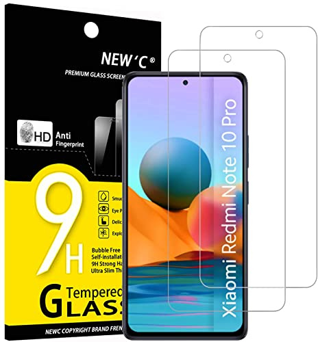 NEW'C Verre Trempé pour Xiaomi Redmi Note 10 Pro/10 Pro Max 4G | Lot de 2, HD Transparent, Dureté 9H, Anti-rayures, Sans bulles, Oléophobe, Tactile précis, Vitre Protection Écran
