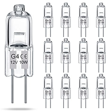 TAIYALOO G4 Bulb, 12 Pack Halogen Light Bulb 2 Pin 12V 10W, T3 JC Type G4 Light Bulbs Replacement for Under Cabinet Puck Light, Chandeliers, Landscape Lighting, Dimmable, 2700K Warm White