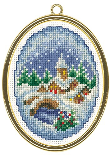 Vervaco Gezählter Kreuzstich Stickpackungen DIY Stickbilder Winterdörfer 3er Wanddekoration Handarbeit Set für Erwachsene Zählmusterpackung ca. 6 x 8 cm Kreuzstichbilder Set Hausdeko
