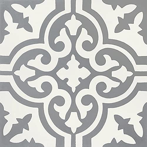 ARTIGIANATO VULCANO Piastrella Marocchina Mattonella Marocchina Cementina 20x20 cm, 25 PZ, Bianca o Grigia, Ceramica, Non Lucidato, Staccare e Attaccare