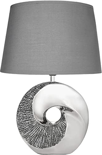 Brubaker Lampada da Tavolo o da Comodino Silver Stone Ring - Lampada da Tavolo Moderna con Base in Ceramica - Altezza 42,5 cm, Grigio Cromo