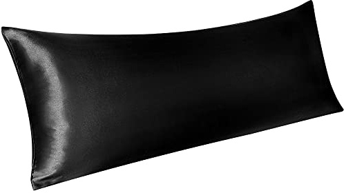 PiccoCasa Taie de Traversin Housse de Traversin Taie d'oreiller en Satin pour Cheveux Peau Soyeuse Fermeture d'enveloppe Noir 51x183cm