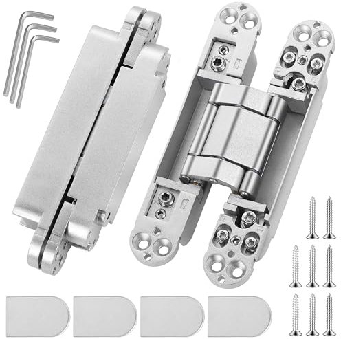 Polar Tangro 6 Inch Invisible Door Hinges (2 Pack), 3D Adjustable Hidden Door Hinges for Doors, 180 Degree Swing Heavy-Duty Zinc Alloy Concealed Hinge, 88 lbs Load-Bearing, Brushed Silver Finish