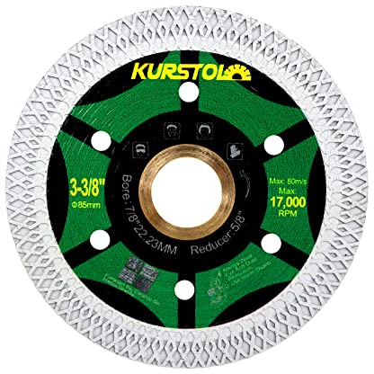 KURSTOL Diamant Fliesen Trennscheibe – 85 mm Superdünnes Diamantsägeblatt | für Porzellanfliesen, Keramik, Marmor, Granit, Bohrung 22,23/15,875 mm