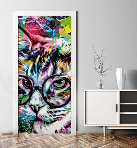 MyMaxxi - Tür bekleben mit Türtapete Türposter Türfolie Selbstklebend 90x200 Katzen Graffiti - Tür verschönern Türaufkleber Türklebefolie Tier Jäger Raubkatze Mehrfarbig