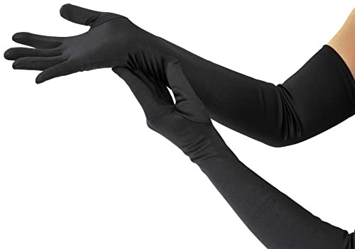 Nackiy Satin Black Gloves for Women, Long Elbow Length Opera Dress Gloves