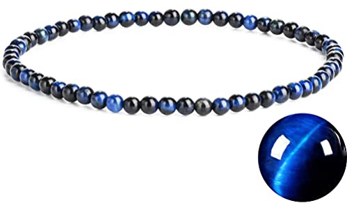 EUMENIDES Tigerauge-Armband, Farbiges Tigerauge-Armband für Frauen, 4/6MM, Qualität A (Blaues Tigerauge，4MM)