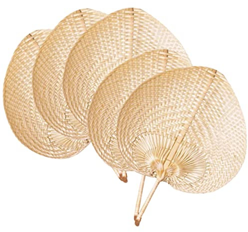 ORFOFE Lot De 5 Éventails Portatifs en Bambou Naturel Tissé à La Main, Légers Et Flexibles, Décoration Murale Rustique, pour Fêtes D'été, Mariage Et Usage Extérieur