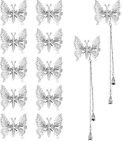 KALIONE 12 Stück Schmetterlings Quaste Haarspangen Schmetterling Haarnadeln Silber 3D Bewegliche Haarnadeln mit Abnehmbarer Goldene Schmetterlings-Haarspangen für Damen Mädchen (Silber, 12 Stück)