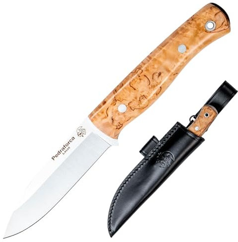 J&V Cuchillo de Hoja Fija para Bushcraft, Campo, Caza, Pesca, Supervivencia y Outdoor, Hoja 10,5 cm, Funda de Piel, Hecho en España