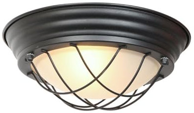 Christoph Palme Industrielle Wand- und Deckenleuchte E27 Schwarz Metall Glas d. 29cm Modell 1357ZW