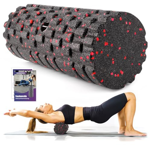 nooncrazy Faszienrolle mit 3D-Texturmassage zur Muskelverspannungen lindern | Foam Roller(33cm x 14cm) mittlere Härte Selbstmassage Fazienrolle für rücken wirbelsäule Rücken Beine(Schwarz-rot)