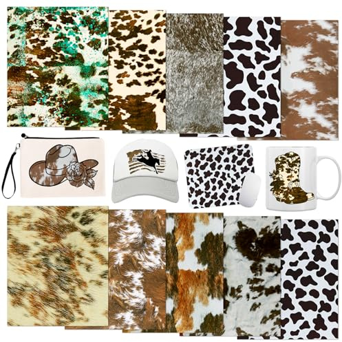 Tintnut Hojas de transferencia de tinta infusible de cuero vacuno, 10 hojas de 12 x 10 pulgadas, paquete de papel de transferencia de sublimación de impresión de vaca compatible con Cricut para tazas,