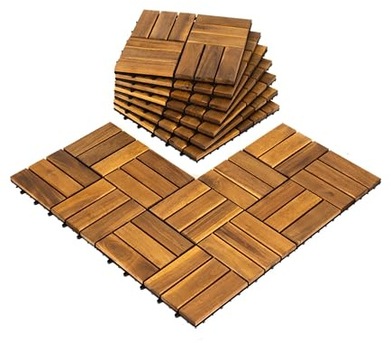 AN68 Interlocking Deck Tiles, 10 PCS 12 x 12 Acacia Wood, Natural Color
