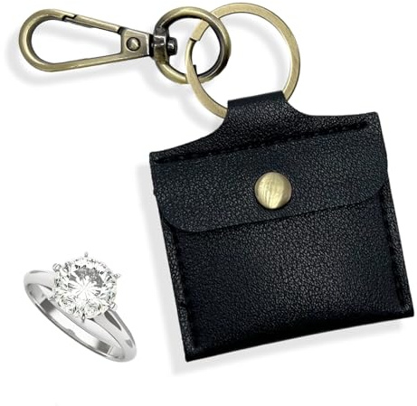 PAKASEBOXES Ringhalter, Schlüsselanhänger für Fitnessstudio, Leder-Schmuck-Reisetasche für Ehering, Halsketten, Mini-Münztasche für Damen