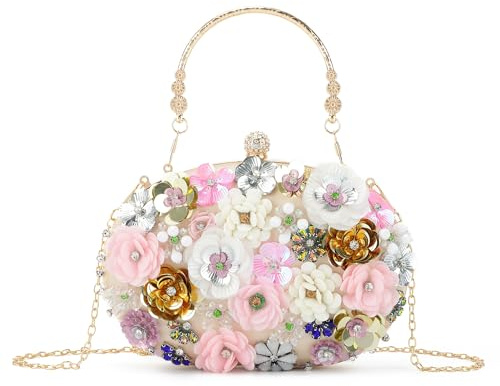 EVEOUT Clutches de Noche Flores para Mujer Elegante Cristal Bolsos Bandolera de Novia Bolsa de Hombro Nupcial para Fiesta Prom Boda Banquete