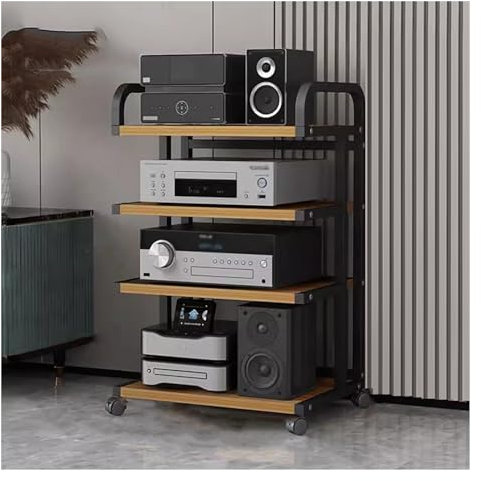 JYHHCYS Audio Rack HiFi Regal Audio-Komponenten-Rack-Turm Media-Stereo-Ständer Geräteregal Mit Rollen, 3/4/ 5 Schichten Schwerlasthalter Für Unterhaltungselektronik Aus Stahl (Color : 4 Tier-C)